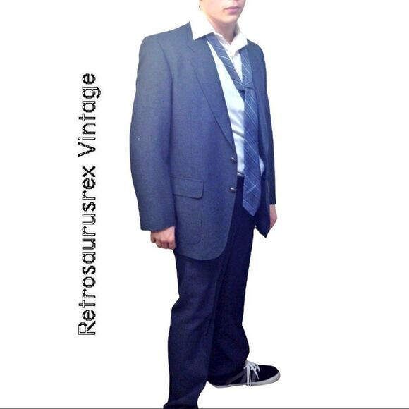 VNTG Steel Blue 2-Pc Men's Rockabilly Suit by Edgeworth, M L - Picture 5 of 6